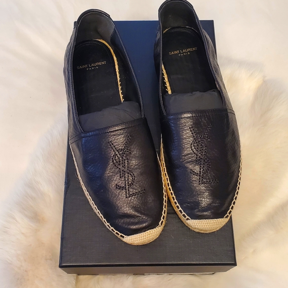 Yves Saint Laurent leather logo espadrilles flat